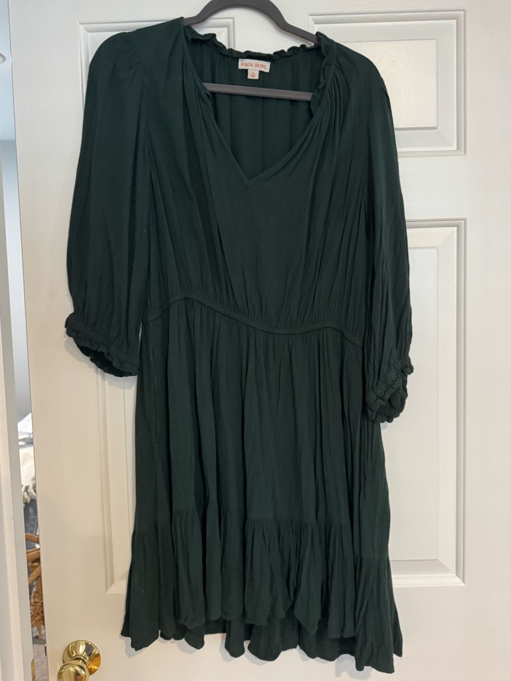 Knox Rose Dark Green Boho Tiered V-Neck Dress XL